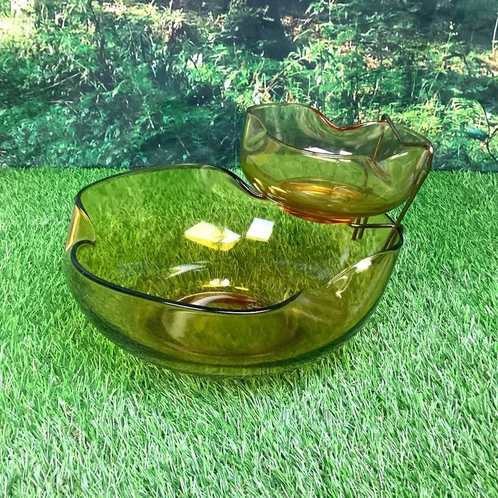 Vintage Anchor Hocking Chip & Dip Bowl Accent Modern Set Amber New
